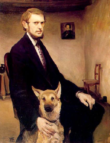 Miroslav Kraljevic Selfportrait with a dog Sweden oil painting art